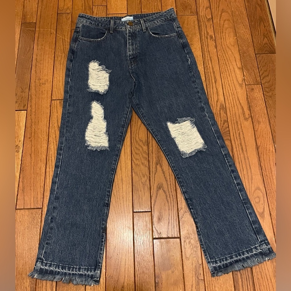 Show Me Your Mumu Blue Brooklyn High Waist Sapphire Dark Wash Distressed Jeans